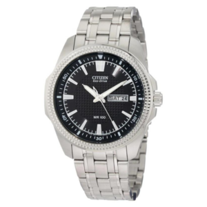 Citizen Men's Watch Stainless Steel Dress Black Dial Textured Bezel Link Bracelet Watch - Image 1