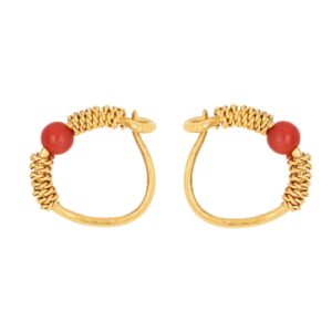 24K Small Machacha with Coral Earrings - Image 1