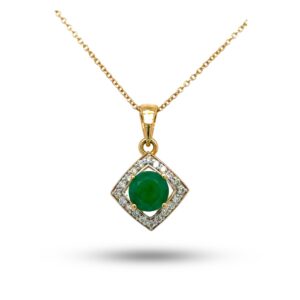 14K Diamond and Emerald Pendant - Image 1